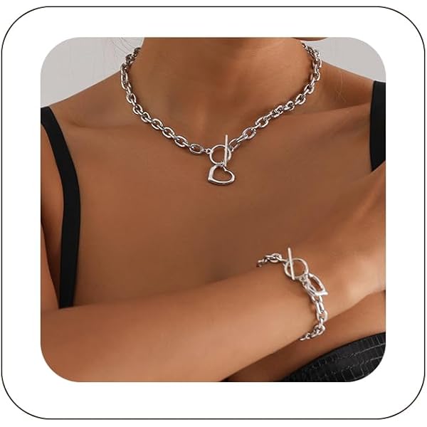 Amazon | ハートペンダントネックレスとブレスレットチェーン